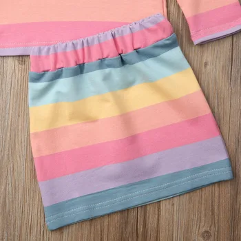 Dieťa Jeseň Oblečenie 2KS Batoľa, Dieťa Dievčatá farebnú Dúhu Prúžok T-shirt Topy+Sukne Oblečenie, Oblečenie