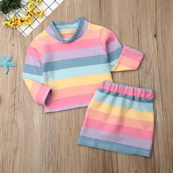 Dieťa Jeseň Oblečenie 2KS Batoľa, Dieťa Dievčatá farebnú Dúhu Prúžok T-shirt Topy+Sukne Oblečenie, Oblečenie