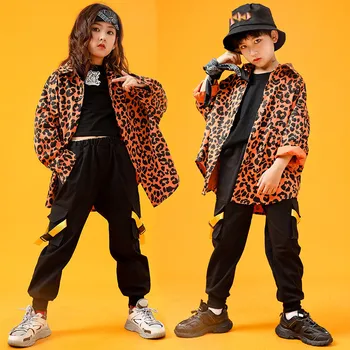 Dieťa Módne Hip Hop Leopard Tričko Top Black Taktické Cargo Nohavice, Oblečenie pre Dievčatá, Chlapcov Jazz Tanečných Kostýmov, Oblečenie, Street Wear