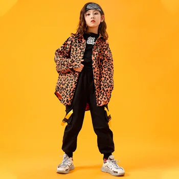 Dieťa Módne Hip Hop Leopard Tričko Top Black Taktické Cargo Nohavice, Oblečenie pre Dievčatá, Chlapcov Jazz Tanečných Kostýmov, Oblečenie, Street Wear