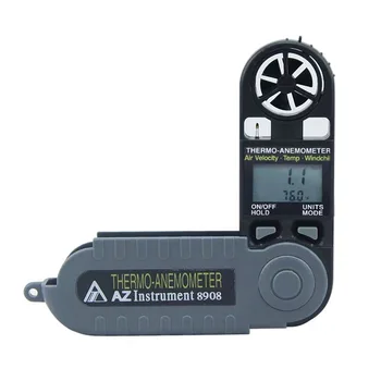 Digitálny AZ8908 Mini Rýchlosť Vetra Meter Typ Teplomer Vlhkomer Anemometer 6 Voliteľné Jednotky