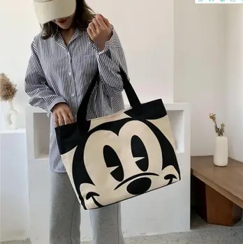 Disney Mickey Vysokou kapacitou kabelky ženy Plátno taška ženy Tote bag cartoon taška Mickey ramenný prenosné nákupní taška