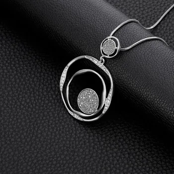 Dlhý Náhrdelník Módne Šperky Vintage Čierna Luxusné Prívesok Náhrdelník Sveter Reťazca Ženy Geometrické Veľký Kruh Gold Crystal Kolo
