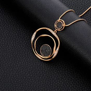 Dlhý Náhrdelník Módne Šperky Vintage Čierna Luxusné Prívesok Náhrdelník Sveter Reťazca Ženy Geometrické Veľký Kruh Gold Crystal Kolo