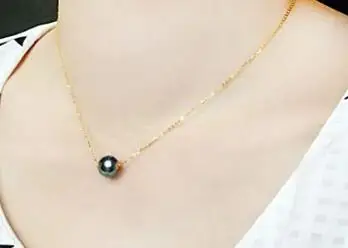 Dobrý >>>>ušľachtilý šperky nádherný 10-11 mm south sea roundblack zelená perlový náhrdelník na 17,5 palca 14k