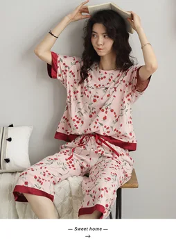 Domov nosiť pyžamo ženy jar leto čistej bavlny sleepwear krátky rukáv, 3/4 dĺžka nohavice dvoch-dielny oblek dámy bežné pijama nastaviť