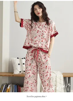 Domov nosiť pyžamo ženy jar leto čistej bavlny sleepwear krátky rukáv, 3/4 dĺžka nohavice dvoch-dielny oblek dámy bežné pijama nastaviť
