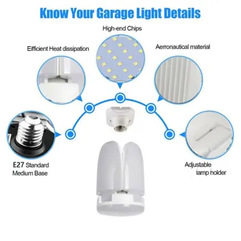 Domáce Praktické Úspory Energie 60W, Skladanie LED E27 Garáž Lampa Práce Svetlá Trvalé Domov Lampa