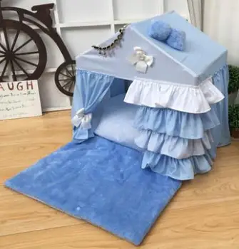 Domáce zvieratá nové módne kórejského psa posteľ prenosné dom skladacia dom čipky pet posteľ princezná pelechu, umývateľný psa dom