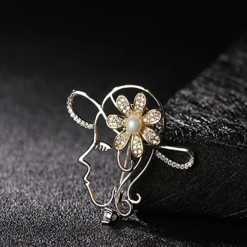 Donia Šperky, Módne duté krásy AAA zirkón brošňa high-grade dva-farba pokovovanie otočná zlatá shell pearl flower brošňa pin