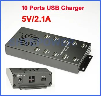 Doprava zadarmo rozbočovač USB nabíjačku a adaptér 12V 10 Portov 100-240V pre iPhone, iPad Hliníkový Materiál