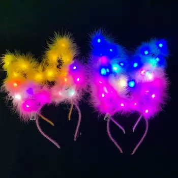Dospelé Deti 10 LED Blikajúce Vianočné Party hlavový most Roztomilý Faux Pierko Dlho Bunny Uši, Vlasy Hoop Festival Dovolenku Tiara