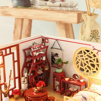 Drevené 3D DIY Miniatúrne Dom Nábytku LED Dom Puzzle Zdobia Kreatívne Darčeky