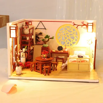 Drevené 3D DIY Miniatúrne Dom Nábytku LED Dom Puzzle Zdobia Kreatívne Darčeky