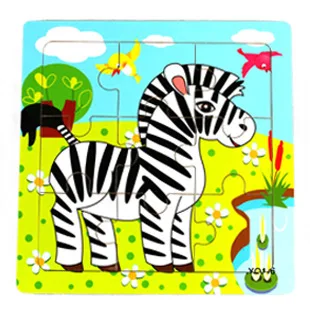 Drevené Puzzle Skladačka Pre Deti, Farebné Kreslené Zvierat Návštevnosť Vzor Puzzle Rozvoj Duševného Logická Hračka Darček