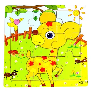 Drevené Puzzle Skladačka Pre Deti, Farebné Kreslené Zvierat Návštevnosť Vzor Puzzle Rozvoj Duševného Logická Hračka Darček