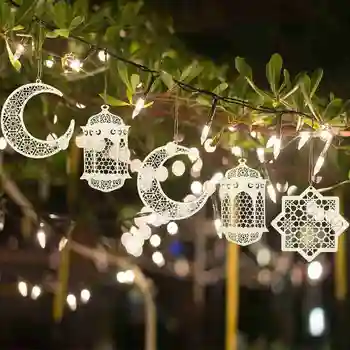 Drevené Remeselné Ramadánu Eid Mubarak Dekorácie Pre Domov Moslimských Prívesok Mesiac Dodávky Ornament Visí Strany Doska Islam Drevené P8X8
