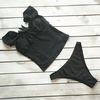 Dvojdielne Bikiny 2019 Sexy Mimo ramenný obväz plavky Pláži v Lete čistej farby bez Ramienok Ženy, kúpanie, plávanie Čalúnená Dovolenku