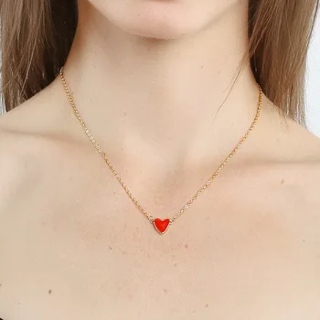 Dvojité Červené Srdce Prívesok Extra Nastaviteľné Reťazca Zlatý Náhrdelník pre Ženy