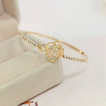 Dámske Módne Šperky Camellia Rose Gold Crystal Drahokamu Putá Náramok Náramok Svadbu