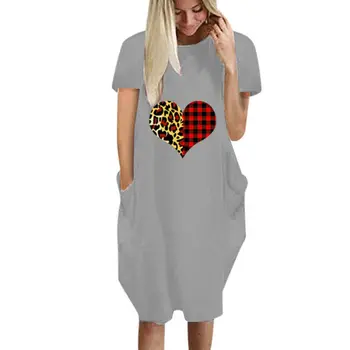 Dámske Neforemné Voľné Srdce Vytlačené T-shirt Šaty Letné Top Blúzky, Plus Veľkosti UK