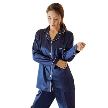 Dámske Sexy Hodváb Saténové Pyžamo Nastaviť Dlhý Rukáv Sleepwear Pyžamo Vyhovovali Žena Dva Kus Sleepwear Odev