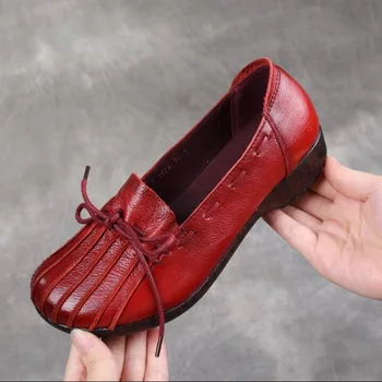 Dámske Topánky 2021 Jar Originálne Kožené Ploché topánky s Nízkym Podpätkom Bowknot Priedušná Sklzu Na Topánky Mäkké Dámske Mokasíny