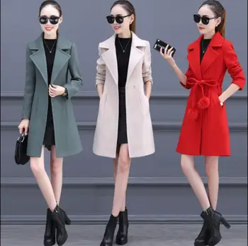 Dámske vlnené kabát 2019 jeseň zima Harajuku štýl v dlhom ženy vrchné oblečenie Slim vlasy loptu sťahovacie casaco feminina Vlnené kabát