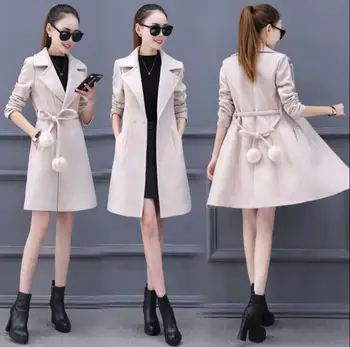 Dámske vlnené kabát 2019 jeseň zima Harajuku štýl v dlhom ženy vrchné oblečenie Slim vlasy loptu sťahovacie casaco feminina Vlnené kabát