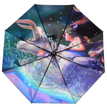 Dáždnik Veľké čierne lepidlo na ochranu pred slnkom dáždnik ženy dvanásť súhvezdí tlač Anti-UV dáždnik dievča dážď dáždnik Dážď zariadenia