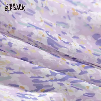 ELFSACK Fialová Disty Kvetinový Tlačiť Bežné kórejský Prehrabať Šaty Žien 2020 Lete ELF Vintage Rozdeliť Strane Dievčenskú Dovolenku Sklzu Šaty