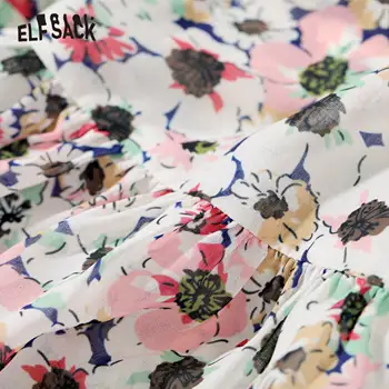ELFSACK Fialová Disty Kvetinový Tlačiť Bežné kórejský Prehrabať Šaty Žien 2020 Lete ELF Vintage Rozdeliť Strane Dievčenskú Dovolenku Sklzu Šaty