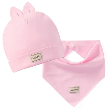 Elastické klobúk s šatku 2ks detské čiapky dvojitej vrstvy bavlny klobúky s baby podbradníky set pre novorodenca Candy Farby 6 typov