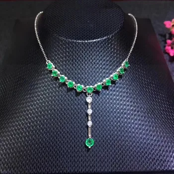 Emerald náhrdelník s príveskom doprava Zadarmo Prírodné reálne emerald 925 sterling silver 0.15 ct*11pcs,0.3 ct*1pc #SB18101023