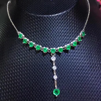 Emerald náhrdelník s príveskom doprava Zadarmo Prírodné reálne emerald 925 sterling silver 0.15 ct*11pcs,0.3 ct*1pc #SB18101023