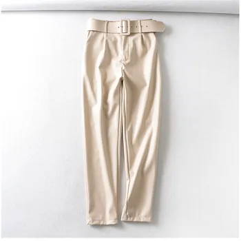 Európskej módy Vysoký Pás Pu Kožené Nohavice, kvalitný zips lietať žena Nohavíc Mujer Pantalone