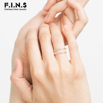 F. I. N. S Trendy Nehrdzavejúcej Ocele, Prstene pre Ženy Dvojité Vrstvený Line Krúžok Elegantná Stohovateľné Midi Krúžky Žien Módne Šperky