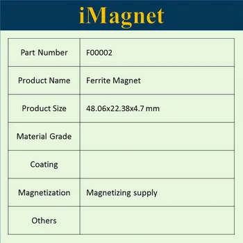 F00002 1pcs Blok Feritových magnetov,48.06x22.38x4.78 mm,Vlastné magnetické ocele Feritových magnetov,Blok magnet