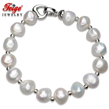 FEIGE Barokový 10-11 mm Skutočné Prírodné Perly Perličiek Náramok pre Ženy, Jemné Šperky, Svadobné Pearl Šperky Náramok Perly Sladkovodné