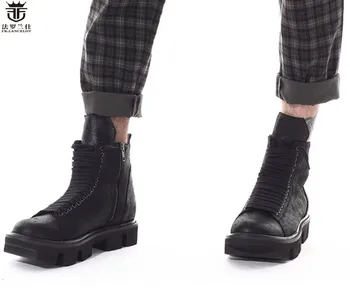 FR.LANCELOT 2020 módne pánske čierne Kožené topánky High-end pohode Chelsea boots silné päty kôň kožušiny mužov topánky mužov zimné topánky