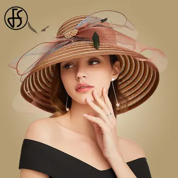 FS Black Hat Ženy Široký Okraj Letný Klobúk Fedora Veľké Pierko Flower Sun Hat Pláži Chapeau Femme 2020