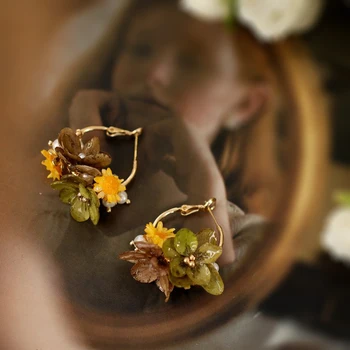 FXLRY Originálne Ručne vyrábané Prírodné Perly Vintage Sušené kvety Veľký Kruh Náušnice Pre Ženy, Svadobné svadobné šperky