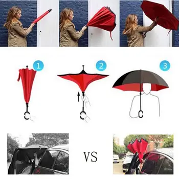Fancytime Zadnej strane Dáždnik Dážď Ženy Dvojvrstvové Obrátený Dáždnik parasol Vetru, Dažďu Auto Prevrátené Dáždniky Pre Ženy Muži