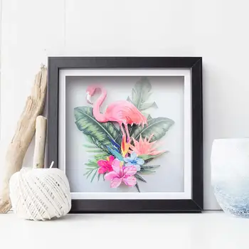 Farebné 3D Papier Rezbárstvo DIY Obrazy Papier Sochy Flamingo Obrázky Zvierat Kvet Maľovanie Pre Domáce Spálňa Decor Rámovanie
