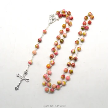 Farebné Kamenné Perličiek Katolíckej Ruženec Náhrdelník Pre Mužov, Ženy