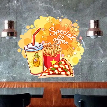 Fast Food Nálepky obojstranné Reštaurácia Odtlačkový Plagát Vinyl Umenie Stenu Dekor nástenná maľba Pizza Nálepky na Stenu Odtlačkový Sklo Odtlačkový