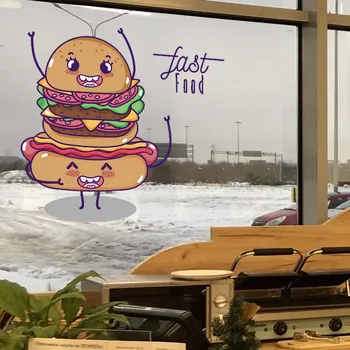Fast Food Nálepky obojstranné Reštaurácia Odtlačkový Plagát Vinyl Umenie Stenu Dekor nástenná maľba Pizza Nálepky na Stenu Odtlačkový Sklo Odtlačkový