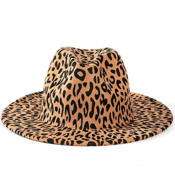 Fedora tiež splstené klobúky dospelé ženy, mužov leopard multicolor tlač široký okraj ženy klobúky zimné, jesenné vinobranie luxusné leopard ženy čiapky