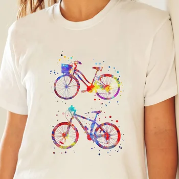 Femme Plus Veľkosť S-2XL Nové Akvarel Print T Shirt Ženy Požičovňa Extrémne Športy Krátky Rukáv Topy Tees O-Krku White Tee Tričko