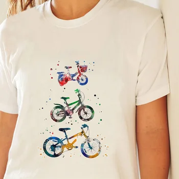 Femme Plus Veľkosť S-2XL Nové Akvarel Print T Shirt Ženy Požičovňa Extrémne Športy Krátky Rukáv Topy Tees O-Krku White Tee Tričko